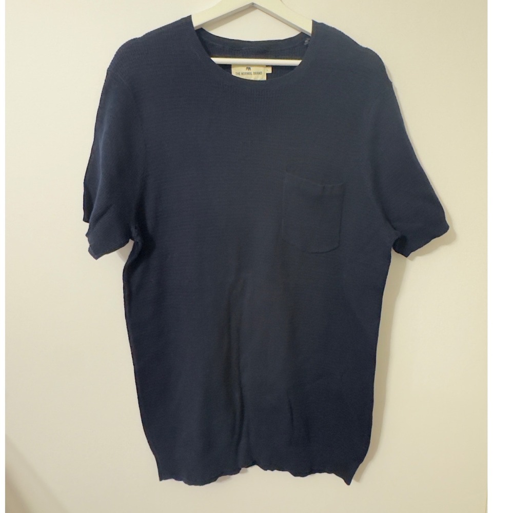 The Normal Brand Short Sleeve Sweater Mens L Navy Cotton Pocket Knit Tee Preppy